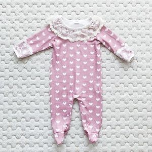 Lace Heart Footie with leg snaps. Size 3-6 months. Perfect Condition!